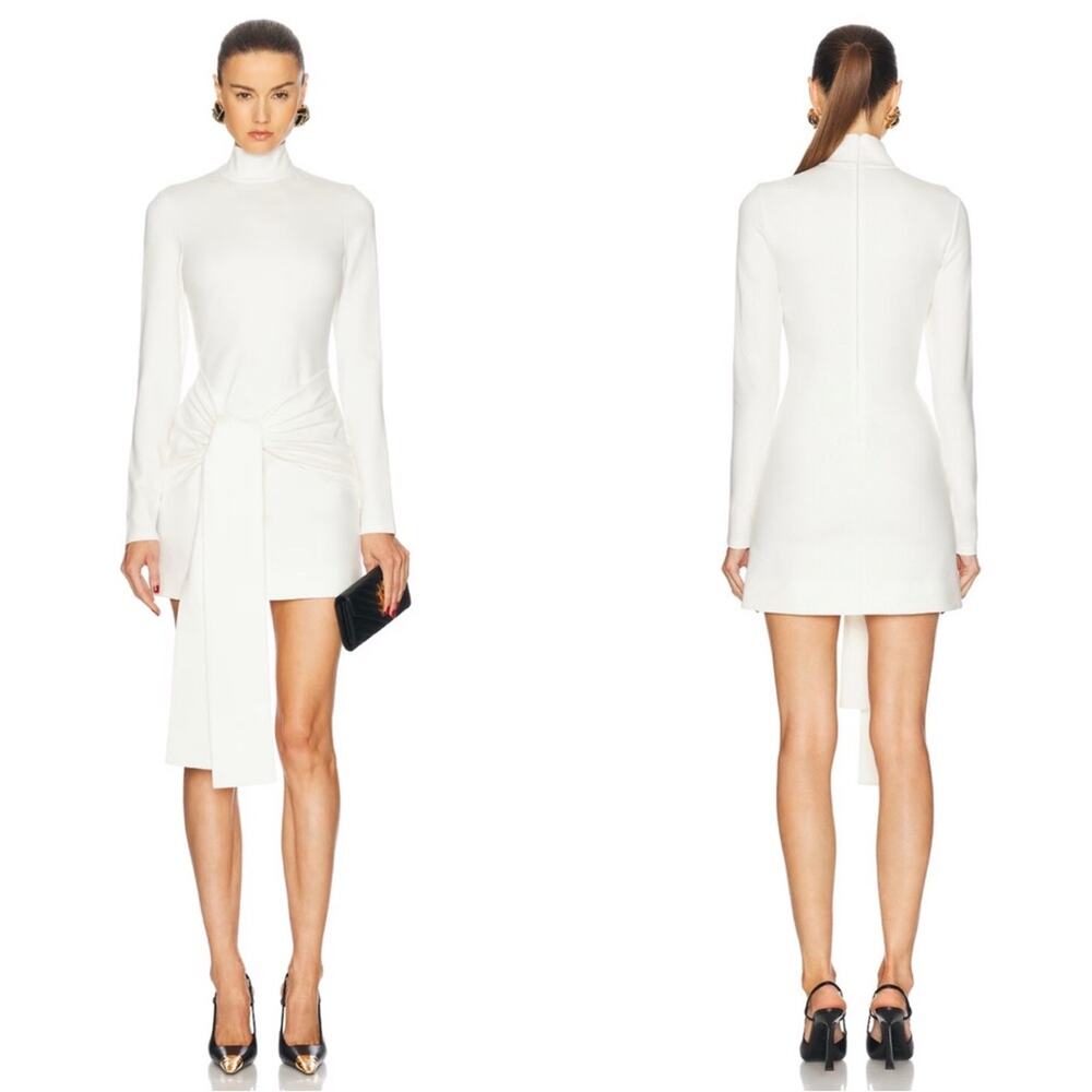 ALEXIS Tracee Long Sleeve High Neck Drape Twist Tie White Mini Dress Size XS